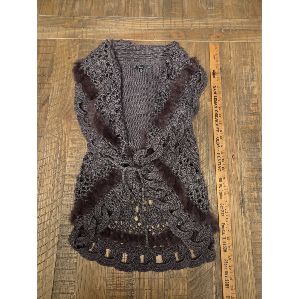 Slonl Purple Crochet Cabled Sweater Vest Rabbit Fur Size S/M